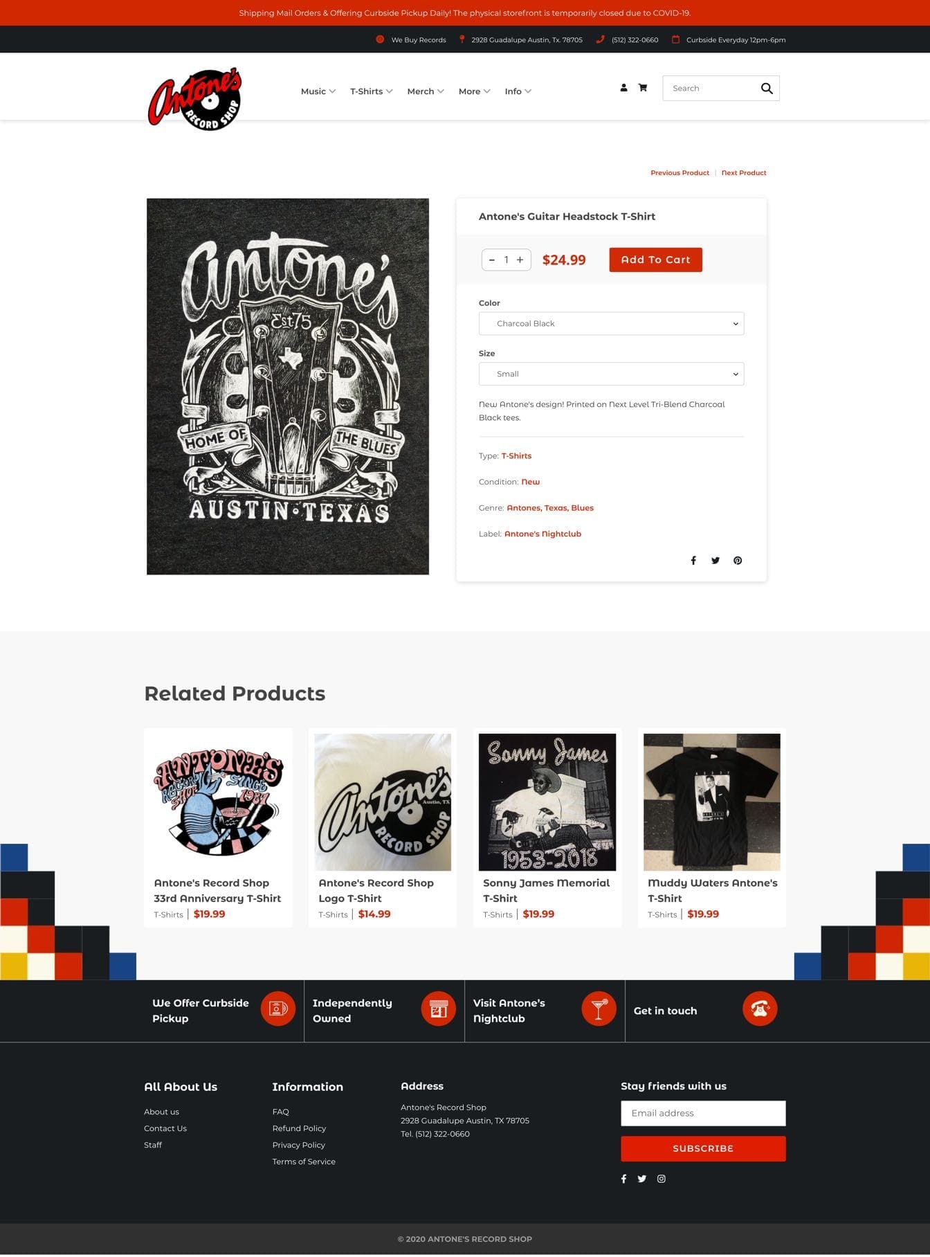 Antone's Record Store Shopify Shirt Page